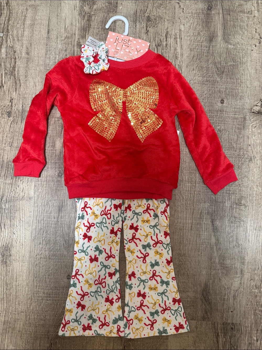 Red Velvet Kids Pajama Set with Gold Sequin Bow